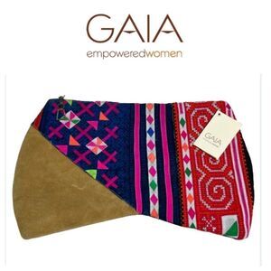 NWT Vintage Deadstock GAIA‎ Boho Brightly Colored Leather Clutch